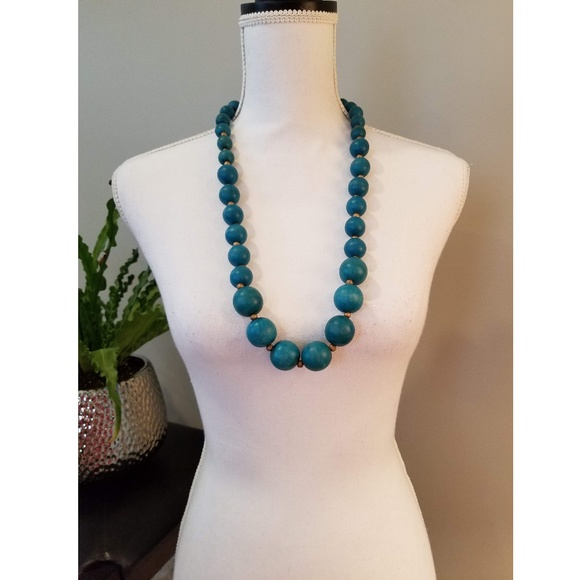 Turquoise/Gold Wooden Bead Necklace - Picture 1 of 2